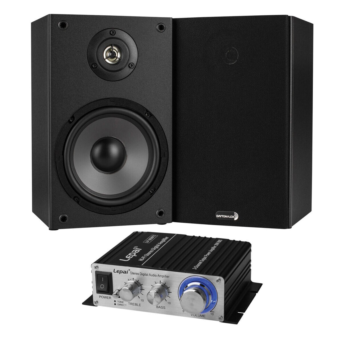 61/2" 2Way Bookshelf Speaker Pair and HiFi Mini Amplifier Bundle